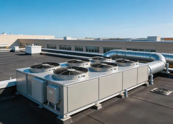 EC fan installation on commercial HVAC rooftop unit
